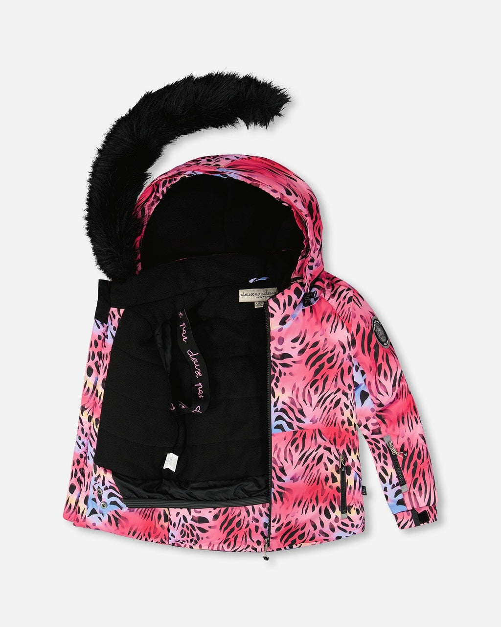 Two-Piece Play Snowsuit With Multicolor Print Jacket And Solid Pant Black-2