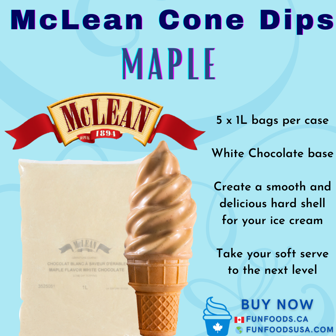 'REDUCED TO CLEAR' Maple Flavor White Chocolate Cone Dip Coating (Case = 5 x 1L Bags) by McLean Canada-1