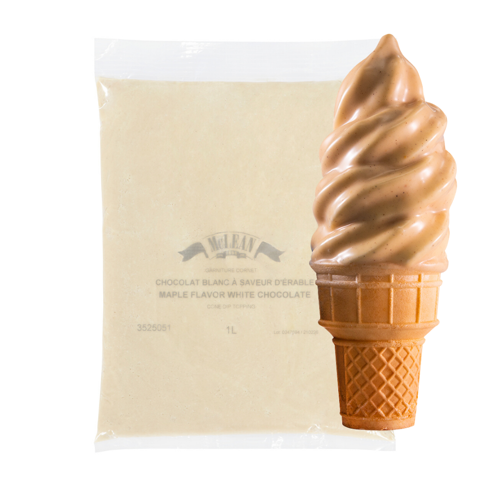 'REDUCED TO CLEAR' Maple Flavor White Chocolate Cone Dip Coating (Case = 5 x 1L Bags) by McLean Canada-0