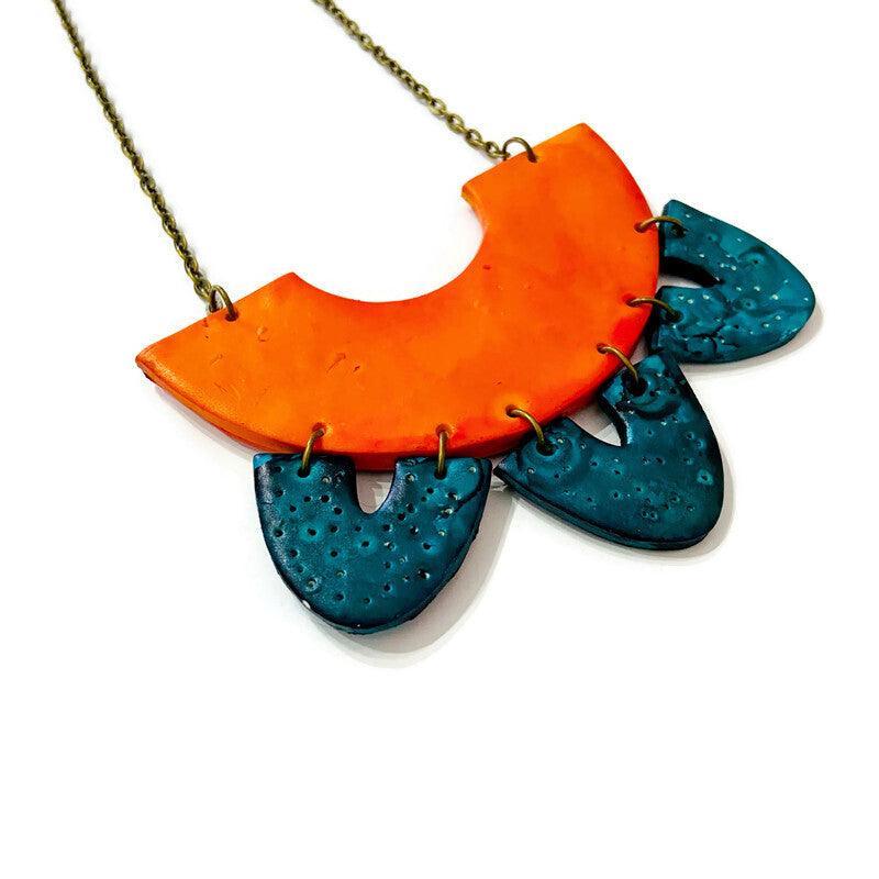 Unique Statement Necklace in Orange & Teal-0