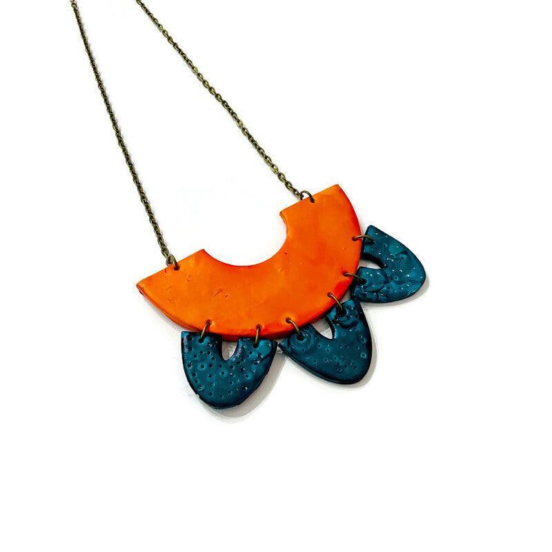 Unique Statement Necklace in Orange & Teal-1