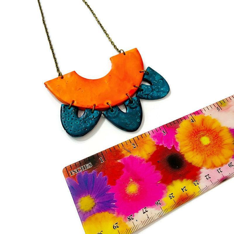 Unique Statement Necklace in Orange & Teal-3