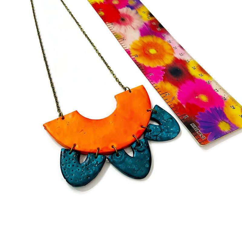 Unique Statement Necklace in Orange & Teal-4